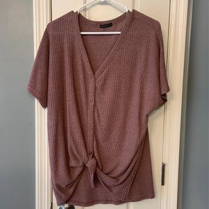 Button Up Waffle Knit Tee
